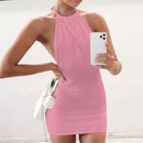 Vestido Mini Feminino Y2K Sem Manga com Halter - Bodycon Costas Abertas Sexy Elegante Festa Clube Verão