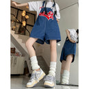Short Jeans Feminino Kawaii com Bordado e Perna Larga - Y2K Streetwear