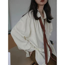 Women's Oversized Long Sleeve Blouse 2026 Summer New Arrival Tie Neck Shirt Loose Fit Office Elegant Fashion
