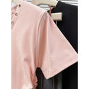 Women's V-Neck Rivet Detail Ruched Short Sleeve T-shirt Casual Slim Fit Crop Top