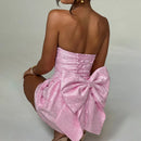 Vestido Feminino Jacquard com Ombro Frio e Laço - Sexy Costas Abertas Amarrão Festa Verão