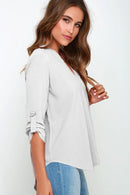 Women Tops Blouses Long Sleeve  V-Neck Chiffon Blouse office work Shirt