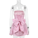 Vestido Feminino Jacquard com Ombro Frio e Laço - Sexy Costas Abertas Amarrão Festa Verão