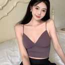 V-Neck Camisole Women Sexy Stretch Push Up Bra with Chest Pads Knitted Crop Top for Female Short Tube Top Tops Bralette Y2k