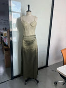 Vestido Longo Feminino com Estampa de Conchas e Manga Flare - Sexy Costas Abertas Renda Cor Sólida Gola Redonda