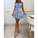 Vestido Mini Feminino Floral com Ombro Frio e Franzido - Férias Verão