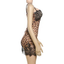 Vestido Mini de Renda com Estampa de Leopardo e Alças Finas - Praia e Festa