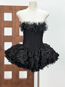 Vestido Mini Feminino Floral com Renda e Tomara que Caia - Sem Manga Costas Abertas Coquetel Festa