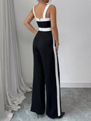 Macacão Feminino Preto com Detalhe Branco e Decote Quadrado - Urbano Chique