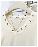 Women's V-Neck Rivet Detail Ruched Short Sleeve T-shirt Casual Slim Fit Crop Top