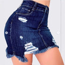 Denim Skirt Women Summer Skirts Hole High Waist Stretch Ripped Pockets Distressed Washed Hip Wrap Above Knee 2025 Streetwear