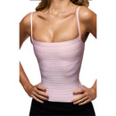 Women's Corset Tops Bandage Stripe Spaghetti Strap Crop Top Square Neck Bodycon Stretch Partywear Chic Lady Sleeveless Clubwear