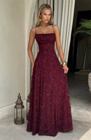 Vestido Longo Feminino Maxi com Alças Finas e Amarrão - Sexy Ombro Frio Festa Clube