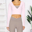 New Women Crop Wrap Tops Solid Color Tie up Hem V-Neck Fitted Long Sleeve Shirt For Club Streetwear Aesthetic Clothes S M L