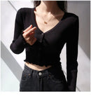 Sexy Knitted Cardigan V Neck Naked Navel Crop Tops Chic Fungus Hem Shirt Women's Spring and Summer Korean Versatile Y2k Sweater