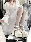 Vestido de Festa Princesa com Bordado Floral e Manga Bufante - Branco