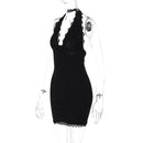 Vestido Curto Feminino com Renda Patchwork e Amarrão - Sexy Costas Abertas Quadril Marcado Festa 2026