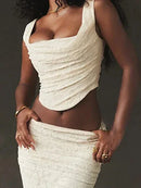 Lace Bandage 2 Piece-Set Long Skirt Female Patchwork Fashion Backless High Waist Elegant Lace-Up Maxi Skirt Sets Outfits