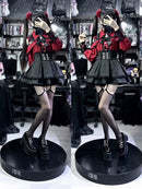 Women‘s Lolita Set Dark Femme Mesh Top & Waist Cinching Skirt, 2025 Autumn Japanese Street Style Coord for Gothic Baddie Fashion