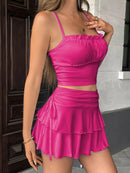 Pleated Mini Skirt Women Solid Color Sexy Folds Drawstring Leace-up Simple All-match Short Skirts Fashion Hot Girl Streetwear