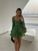 Vestido Longo Feminino com Manga Longa em Mesh e Renda - Sexy Praia Férias 2025
