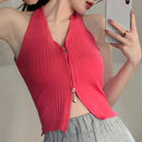 Regata Cropped Halter com Zíper - Feminina Sexy Streetwear Sem Manga