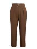 Women's Brown High Waist Suit Pants D-buckle Decor Ankle Length Straight Leg Pants Office Elegant Casual Spring Summer Trousers