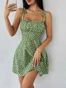 Vestido Curto Feminino Floral com Alças Finas - Sundress Praia Verão 2025