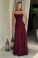 Vestido Longo Feminino Maxi com Alças Finas e Amarrão - Sexy Ombro Frio Festa Clube