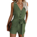 Macacão Feminino Casual Decote V com Short - Verão 2025