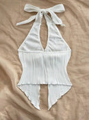 Sexy V-neck Halter Neck Crop Top for Women Summer Sleeveless Solid Split Backless Top Y2K Clothes