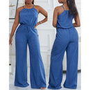 Macacão Feminino Azul Casual com Alças Finas e Amarrão - Dia a Dia