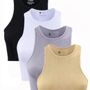 4Pcs Women Rib Knit Crop Tank Top Casual Sleeveless Crew Neck Slim Fit Basic Camisole Streetwear Summer Daily Workout Yoga Tops
