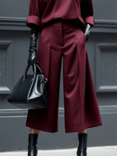 Women's Wine Red High Waist Wide Leg Pants 2025 Spring Autumn Fashion Pleated Ninth Pants Matching Bottoms Streetwear Trousers