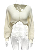Cropped Tricô Manga Longa Feminino Casual - Decote V Solto Elegante Outono
