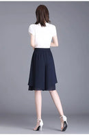 High Waist Wide Leg Pants Women Summer Loose Thin Chiffon Five-Quarter Length Anti-Light Skirt Trendy Casual Trousers