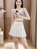 Women Pleated Skirt High Waist  A-Line Mini Skirt School Girl JK Uniform Skirt Skater Skirt Tennis Skirt White Plus Size