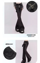 Vintage Slim Micro-flare Jeans Women Ins Fashionable Splicing Belt Edge Y2K Pants High Waist Straight American Street Trousers