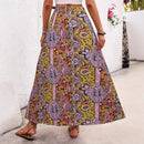 Bohemian Boho Retro Floral Print Skirts Women Indie Folk Summer High Waist A-Line Pleated Long Skirts Casual Holiday Beach Skirt