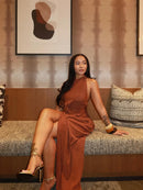 Women Elegant Pleated Irregular Slim Long Skirt Sexy Solid Backless Off-shoulder Dress New Dating Party Festival Club Prom Gown