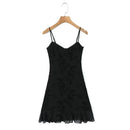 French Vintage Sexy Spaghetti Straps Flowers Short Dress Bungundy Black