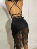 Vestido Mini Slip Feminino Sexy com Renda e Costas Abertas - Bodycon Curto Festa Clube Aniversário Noite Verão