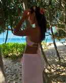 Female Knit 2 Piece-Set Long Skirt Floral Patchwork Tube Tops And High Waist Slim Beach Skirt Sets Knitwear Women Outfits