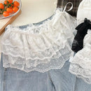 Lace Mini Skirts Women Elegant Sweet Lolita Short Skirts High Waist Y2k Streetwear Ruffle Skirts Lace Trim Butt Curtain Skirt
