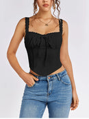 NewAsia Women's Sleeveless Spaghetti Strap Lace Crop Corset Top Backless Double Layer Fashion Casual Party Cami Bustier Tops