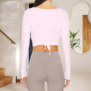 New Women Crop Wrap Tops Solid Color Tie up Hem V-Neck Fitted Long Sleeve Shirt For Club Streetwear Aesthetic Clothes S M L