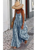 Tie Dye Print Spaghetti Strap Dresses Women Bohemian Style Loose Backless Vacation Beach Long Dress Female Fashion Streetwear