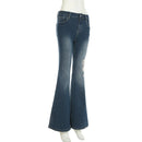 Flare Pants Jeans Women Embroidery Boot Cut Low Waist Washed Distressed Pockets Floor Length Streetwear 2025 Denim Trousers