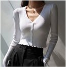 Sexy Knitted Cardigan V Neck Naked Navel Crop Tops Chic Fungus Hem Shirt Women's Spring and Summer Korean Versatile Y2k Sweater