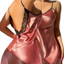 Camisola Feminina Sexy de Cetim com Renda e Alças - Lingerie Costas Abertas Loungewear Noite